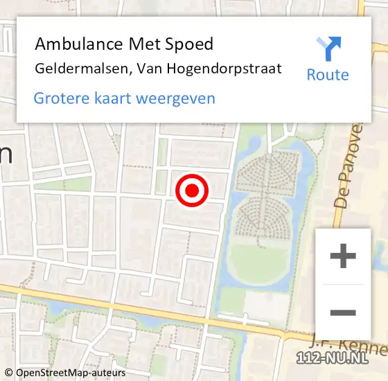 Locatie op kaart van de 112 melding: Ambulance Met Spoed Naar Geldermalsen, Van Hogendorpstraat op 30 mei 2022 17:29