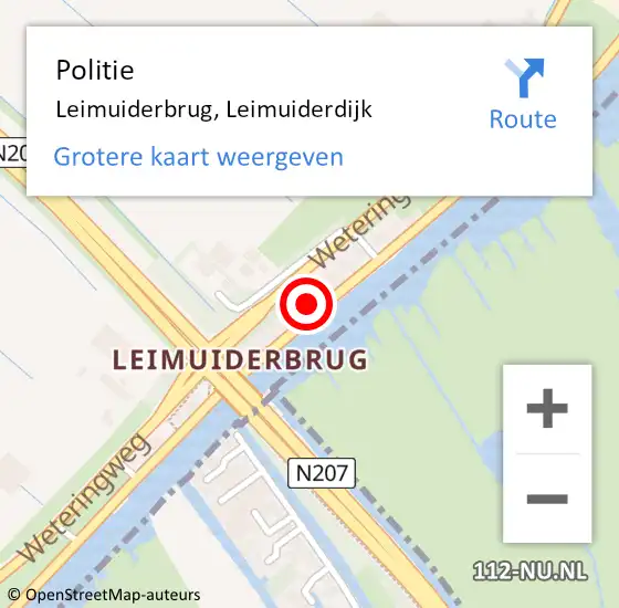 Locatie op kaart van de 112 melding: Politie Leimuiderbrug, Leimuiderdijk op 30 mei 2022 20:01