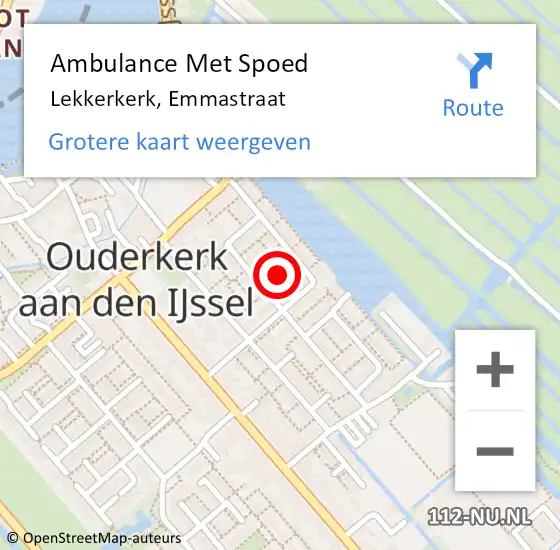 Locatie op kaart van de 112 melding: Ambulance Met Spoed Naar Lekkerkerk, Emmastraat op 31 mei 2022 03:10