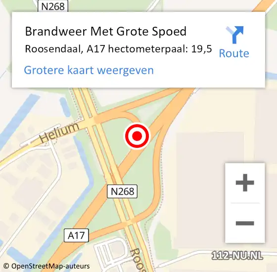Locatie op kaart van de 112 melding: Brandweer Met Grote Spoed Naar Roosendaal, A17 hectometerpaal: 19,5 op 31 mei 2022 06:53