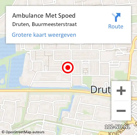 Locatie op kaart van de 112 melding: Ambulance Met Spoed Naar Druten, Buurmeesterstraat op 31 mei 2022 08:10