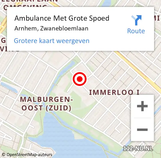 Locatie op kaart van de 112 melding: Ambulance Met Grote Spoed Naar Arnhem, Zwanebloemlaan op 31 mei 2022 10:53