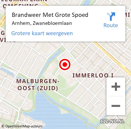 Locatie op kaart van de 112 melding: Brandweer Met Grote Spoed Naar Arnhem, Zwanebloemlaan op 31 mei 2022 10:54
