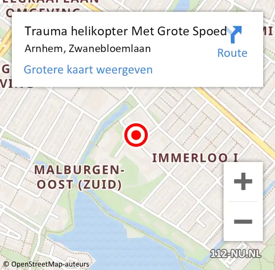 Locatie op kaart van de 112 melding: Trauma helikopter Met Grote Spoed Naar Arnhem, Zwanebloemlaan op 31 mei 2022 10:55