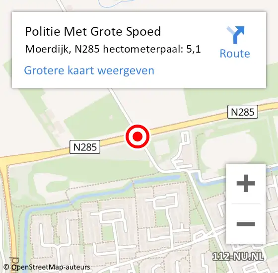 Locatie op kaart van de 112 melding: Politie Met Grote Spoed Naar Moerdijk, N285 hectometerpaal: 5,1 op 31 mei 2022 16:58