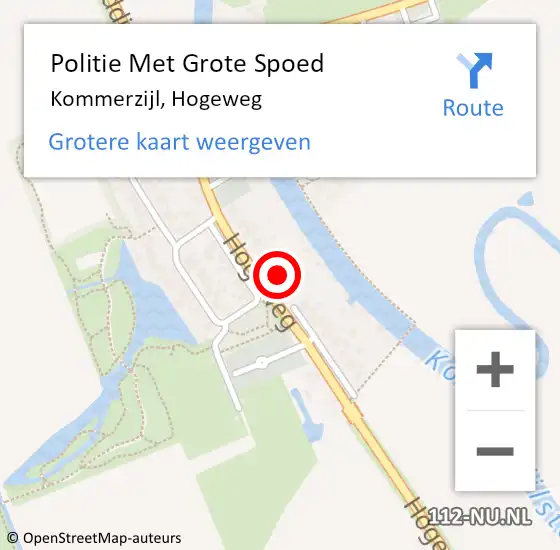 Locatie op kaart van de 112 melding: Politie Met Grote Spoed Naar Kommerzijl, Hogeweg op 31 mei 2022 17:06