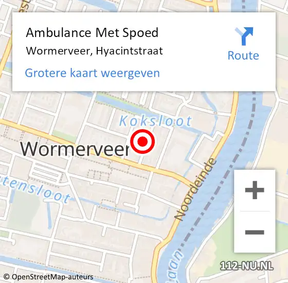 Locatie op kaart van de 112 melding: Ambulance Met Spoed Naar Wormerveer, Hyacintstraat op 31 mei 2022 21:17