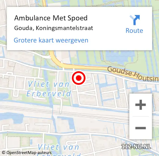 Locatie op kaart van de 112 melding: Ambulance Met Spoed Naar Gouda, Koningsmantelstraat op 31 mei 2022 22:16