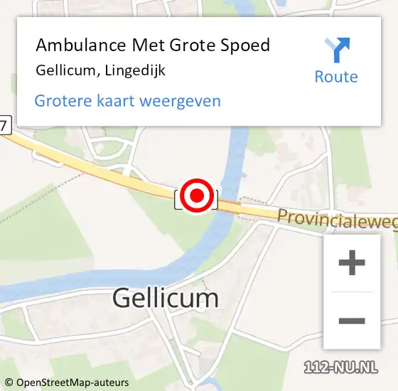 Locatie op kaart van de 112 melding: Ambulance Met Grote Spoed Naar Gellicum, Lingedijk op 1 juni 2022 02:38