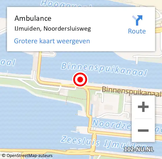 Locatie op kaart van de 112 melding: Ambulance IJmuiden, Noordersluisweg op 1 juni 2022 10:18