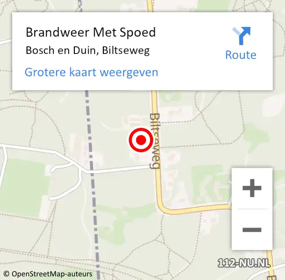 Locatie op kaart van de 112 melding: Brandweer Met Spoed Naar Bosch en Duin, Biltseweg op 1 juni 2022 12:28