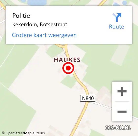 Locatie op kaart van de 112 melding: Politie Kekerdom, Botsestraat op 1 juni 2022 14:21