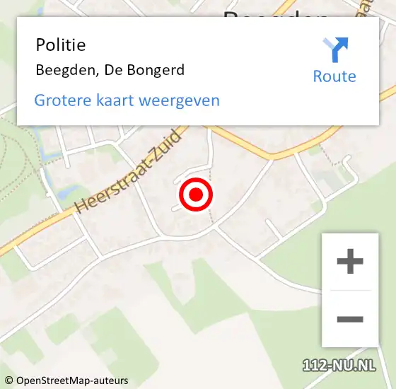 Locatie op kaart van de 112 melding: Politie Beegden, De Bongerd op 1 juni 2022 17:12