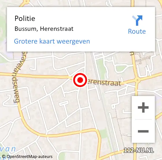 Locatie op kaart van de 112 melding: Politie Bussum, Herenstraat op 1 juni 2022 19:25