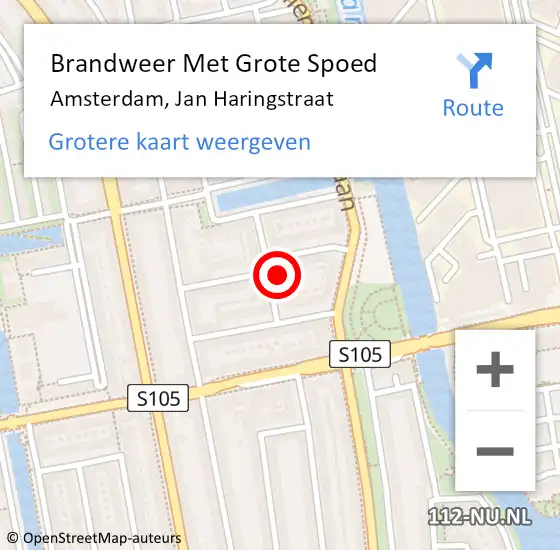 Locatie op kaart van de 112 melding: Brandweer Met Grote Spoed Naar Amsterdam, Jan Haringstraat op 1 juni 2022 19:29