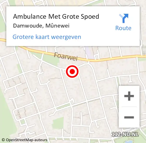 Locatie op kaart van de 112 melding: Ambulance Met Grote Spoed Naar Damwoude, Mûnewei op 1 juni 2022 21:31