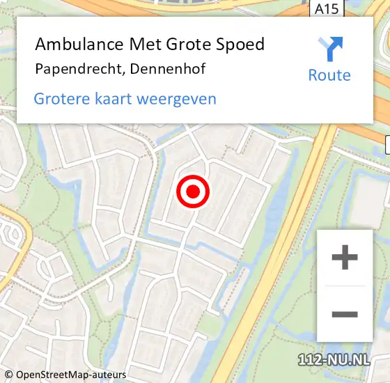 Locatie op kaart van de 112 melding: Ambulance Met Grote Spoed Naar Papendrecht, Dennenhof op 1 juni 2022 23:58