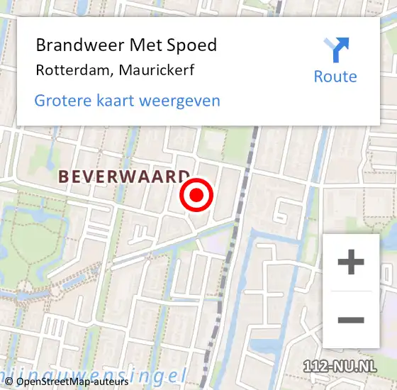 Locatie op kaart van de 112 melding: Brandweer Met Spoed Naar Rotterdam, Maurickerf op 2 juni 2022 01:41