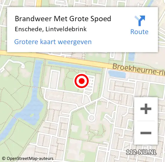Locatie op kaart van de 112 melding: Brandweer Met Grote Spoed Naar Enschede, Lintveldebrink op 2 juni 2022 08:24