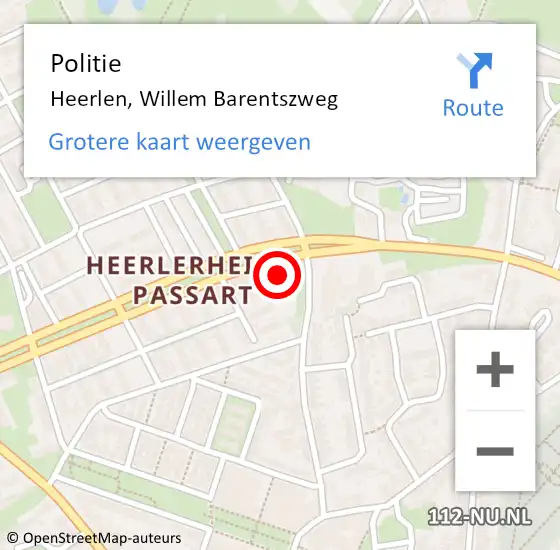 Locatie op kaart van de 112 melding: Politie Heerlen, Willem Barentszweg op 2 juni 2022 08:24