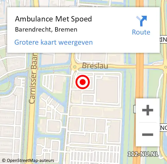 Locatie op kaart van de 112 melding: Ambulance Met Spoed Naar Barendrecht, Bremen op 2 juni 2022 08:54