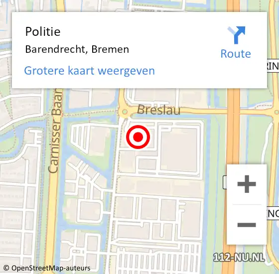 Locatie op kaart van de 112 melding: Politie Barendrecht, Bremen op 2 juni 2022 08:55