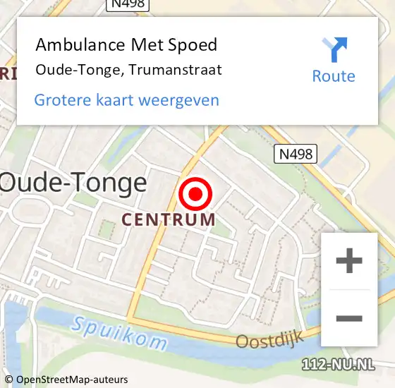 Locatie op kaart van de 112 melding: Ambulance Met Spoed Naar Oude-Tonge, Trumanstraat op 2 juni 2022 10:29