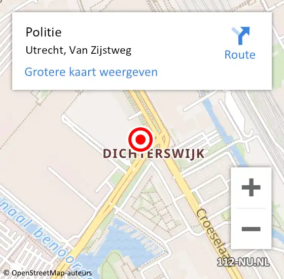 Locatie op kaart van de 112 melding: Politie Utrecht, Van Zijstweg op 2 juni 2022 14:28