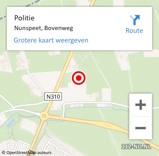Locatie op kaart van de 112 melding: Politie Nunspeet, Bovenweg op 2 juni 2022 17:17