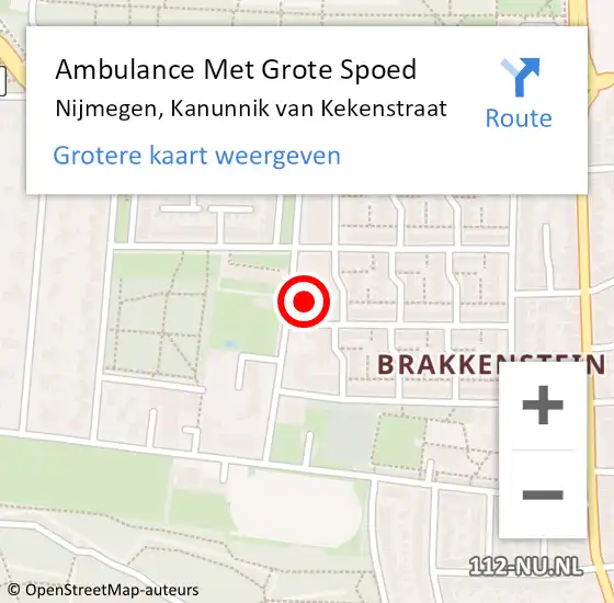Locatie op kaart van de 112 melding: Ambulance Met Grote Spoed Naar Nijmegen, Kanunnik van Kekenstraat op 2 juni 2022 17:43