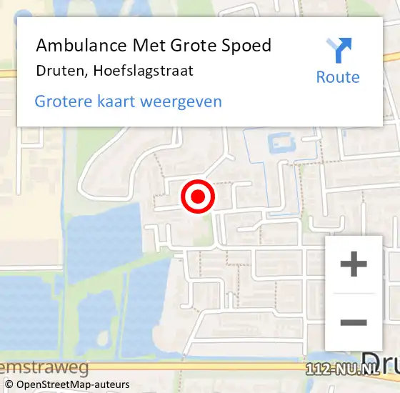 Locatie op kaart van de 112 melding: Ambulance Met Grote Spoed Naar Druten, Hoefslagstraat op 2 juni 2022 20:16