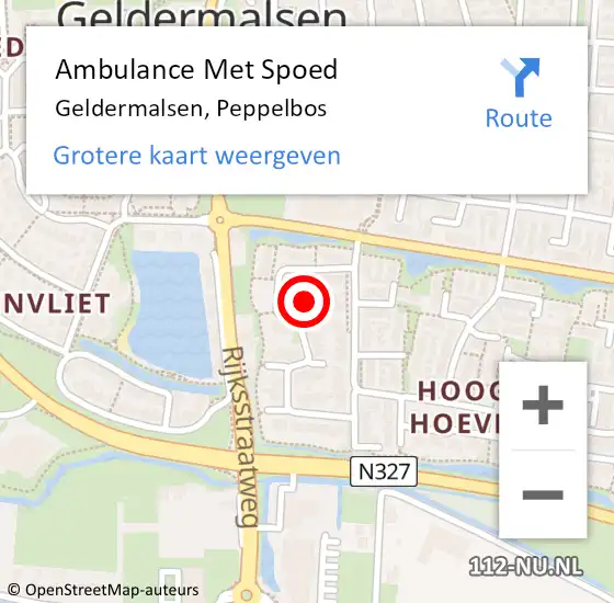 Locatie op kaart van de 112 melding: Ambulance Met Spoed Naar Geldermalsen, Peppelbos op 2 juni 2022 20:21