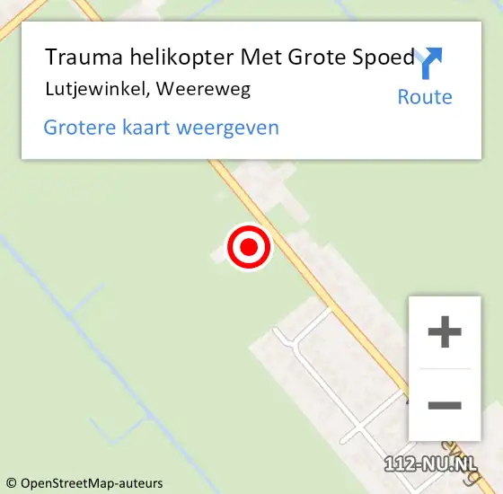 Locatie op kaart van de 112 melding: Trauma helikopter Met Grote Spoed Naar Lutjewinkel, Weereweg op 2 juni 2022 21:09