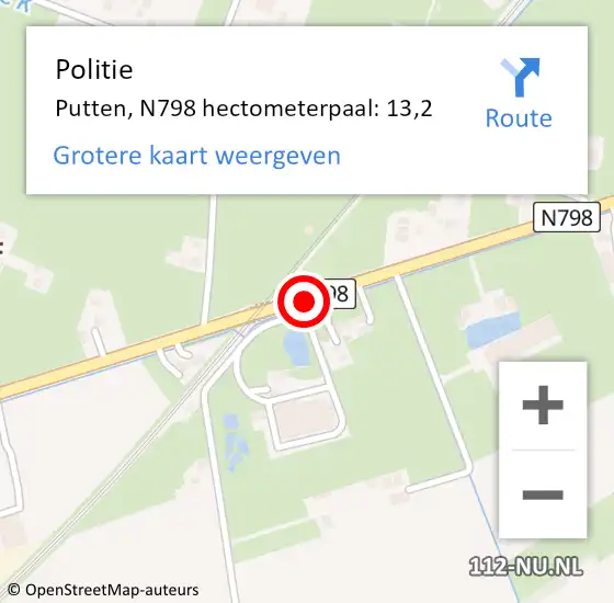 Locatie op kaart van de 112 melding: Politie Putten, N798 hectometerpaal: 13,2 op 3 juni 2022 08:00