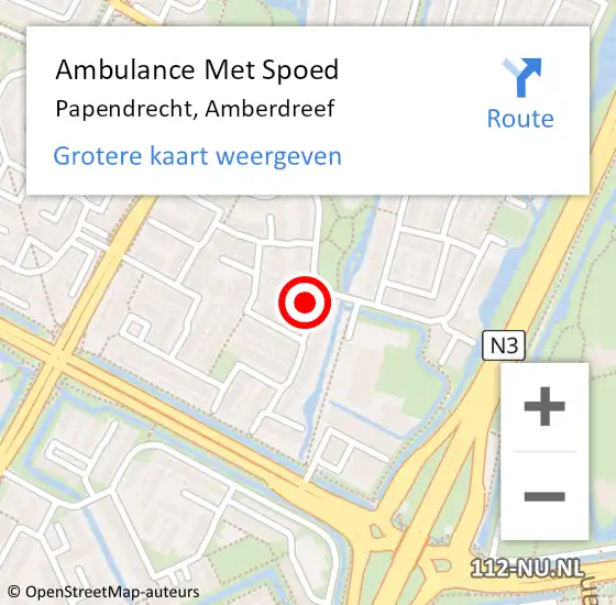 Locatie op kaart van de 112 melding: Ambulance Met Spoed Naar Papendrecht, Amberdreef op 3 juni 2022 08:54