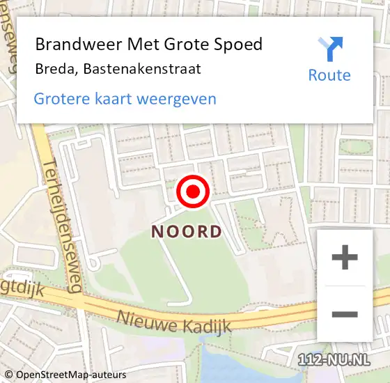 Locatie op kaart van de 112 melding: Brandweer Met Grote Spoed Naar Breda, Bastenakenstraat op 3 juni 2022 11:30