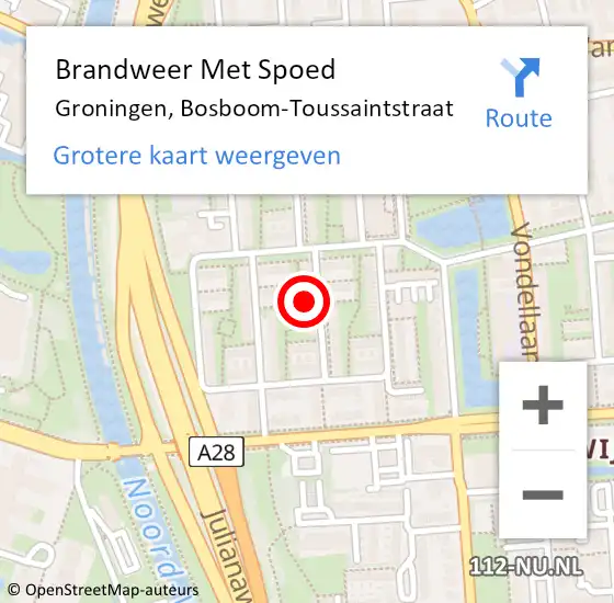 Locatie op kaart van de 112 melding: Brandweer Met Spoed Naar Groningen, Bosboom-Toussaintstraat op 3 juni 2022 13:34