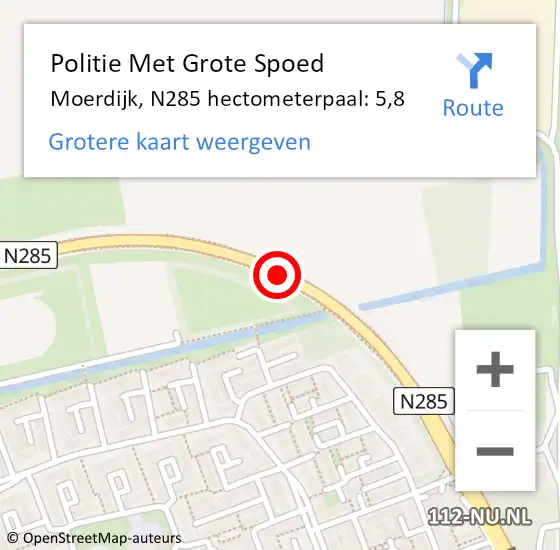 Locatie op kaart van de 112 melding: Politie Met Grote Spoed Naar Moerdijk, N285 hectometerpaal: 5,8 op 3 juni 2022 14:01