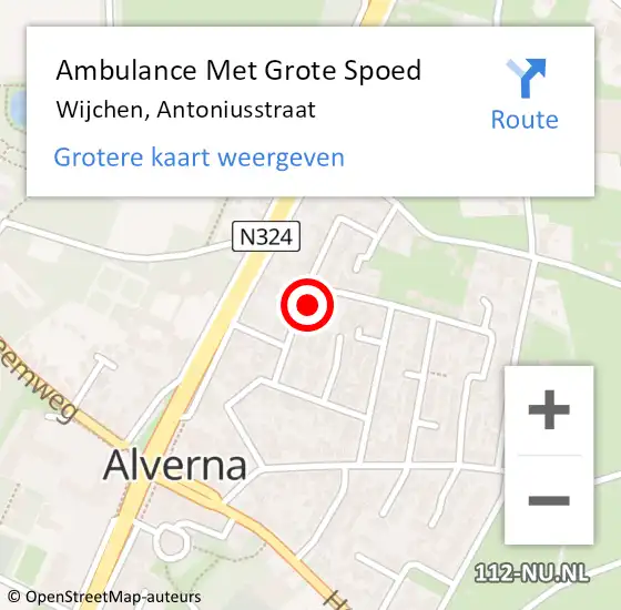 Locatie op kaart van de 112 melding: Ambulance Met Grote Spoed Naar Wijchen, Antoniusstraat op 3 juni 2022 14:52