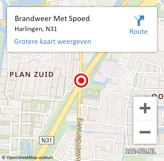 Locatie op kaart van de 112 melding: Brandweer Met Spoed Naar Harlingen, N31 op 19 juli 2014 05:07