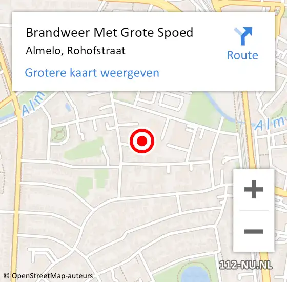 Locatie op kaart van de 112 melding: Brandweer Met Grote Spoed Naar Almelo, Rohofstraat op 3 juni 2022 16:59