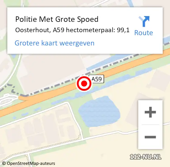 Locatie op kaart van de 112 melding: Politie Met Grote Spoed Naar Oosterhout, A59 hectometerpaal: 99,1 op 3 juni 2022 17:05