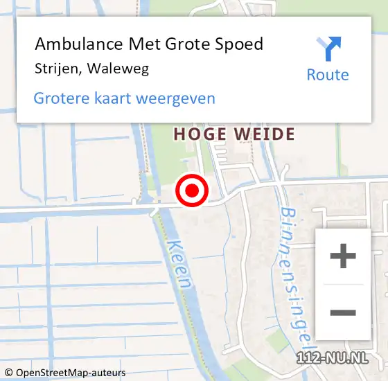 Locatie op kaart van de 112 melding: Ambulance Met Grote Spoed Naar Strijen, Waleweg op 3 juni 2022 19:10