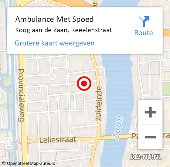 Locatie op kaart van de 112 melding: Ambulance Met Spoed Naar Koog aan de Zaan, Reëelenstraat op 3 juni 2022 23:25