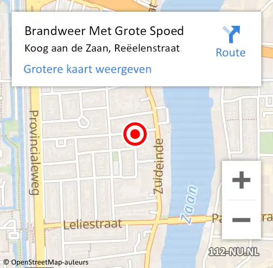 Locatie op kaart van de 112 melding: Brandweer Met Grote Spoed Naar Koog aan de Zaan, Reëelenstraat op 3 juni 2022 23:46