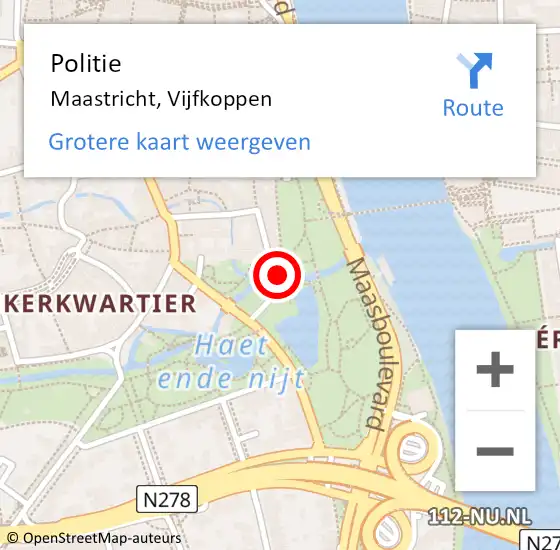 Locatie op kaart van de 112 melding: Politie Maastricht, Vijfkoppen op 4 juni 2022 03:24