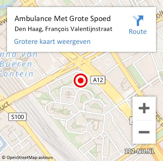 Locatie op kaart van de 112 melding: Ambulance Met Grote Spoed Naar Den Haag, François Valentijnstraat op 4 juni 2022 04:33