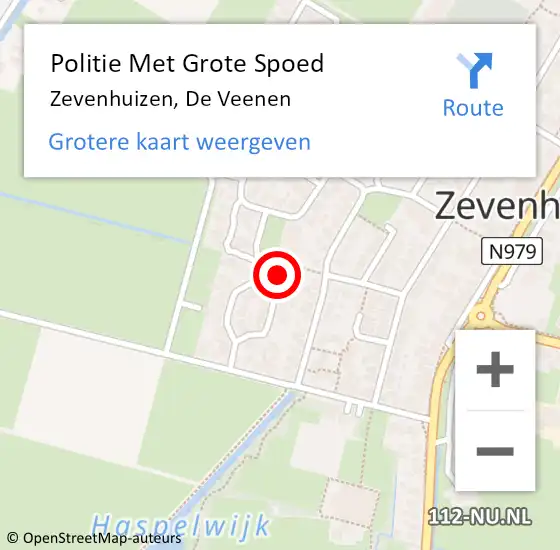 Locatie op kaart van de 112 melding: Politie Met Grote Spoed Naar Zevenhuizen, De Veenen op 4 juni 2022 04:45
