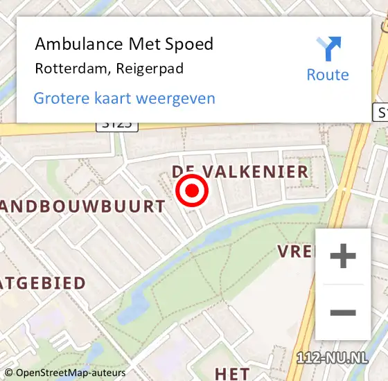 Locatie op kaart van de 112 melding: Ambulance Met Spoed Naar Rotterdam, Reigerpad op 4 juni 2022 05:02