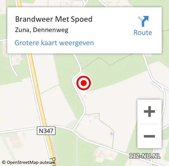 Locatie op kaart van de 112 melding: Brandweer Met Spoed Naar Zuna, Dennenweg op 4 juni 2022 07:05